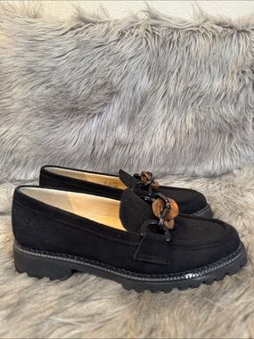 Brunate Black Women's Suede Loafers with Faux Tortoiseshell Accent Size 37